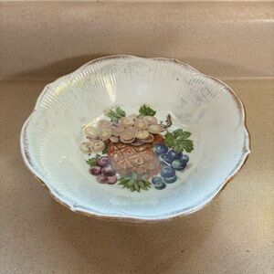 Vintage Fruit Motif Ceramic Bowl - White with Multicolor Fruit